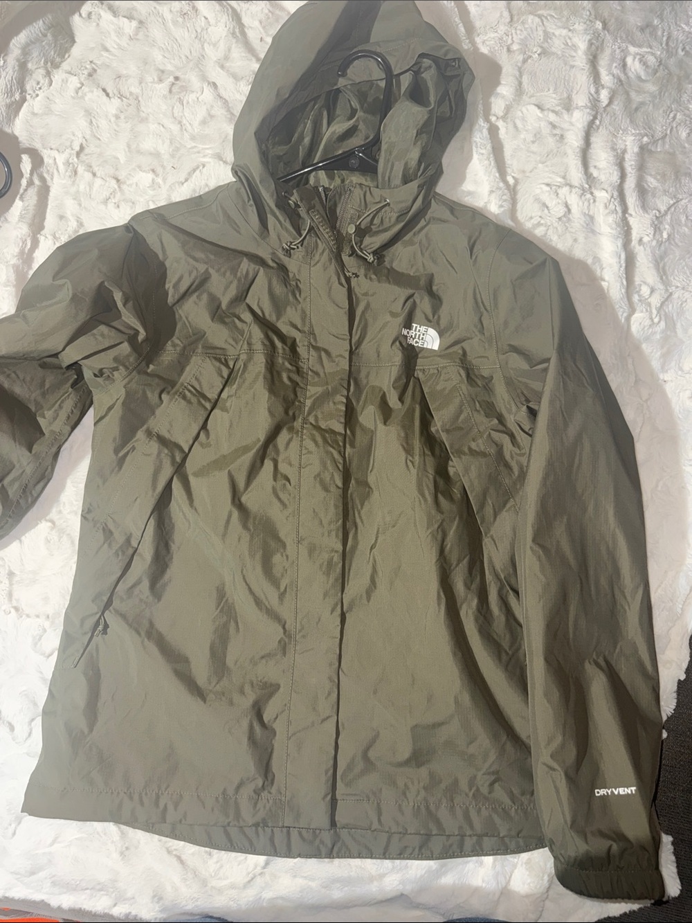 The North Face Olive Hooded Rain Shell Jacket